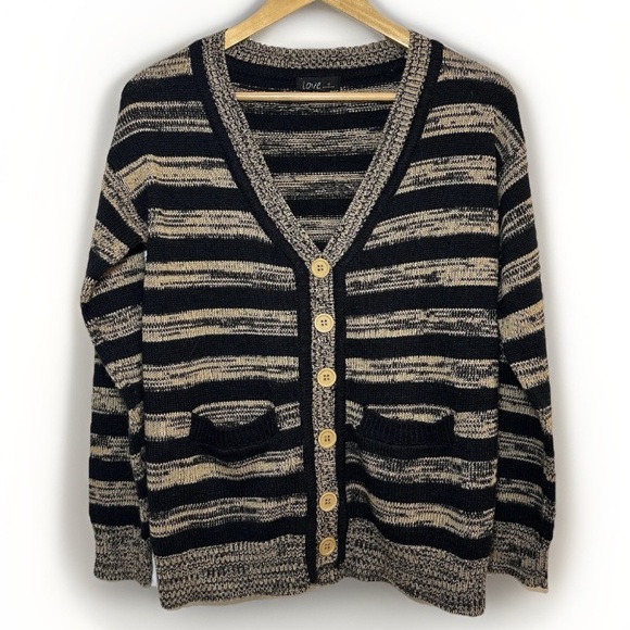 Love By Chesley Sweaters - Vintage Inspired Statement Sweater Brown Stripe Button Down V Neck Retro Size M